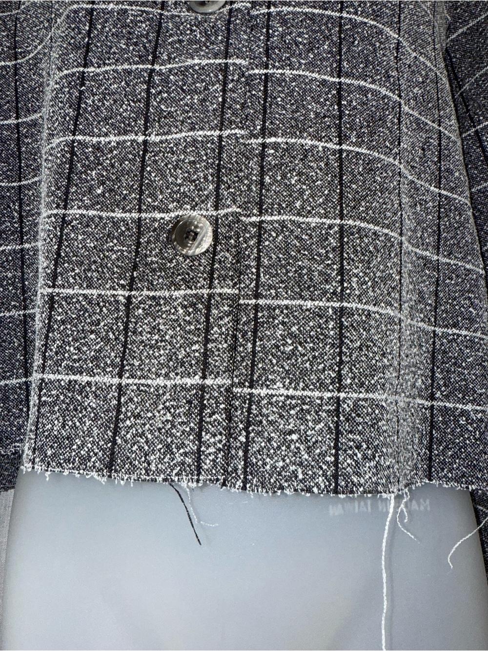 Womens Windowpane Cropped Button Jacket raw hem medium - Picture 4 of 4